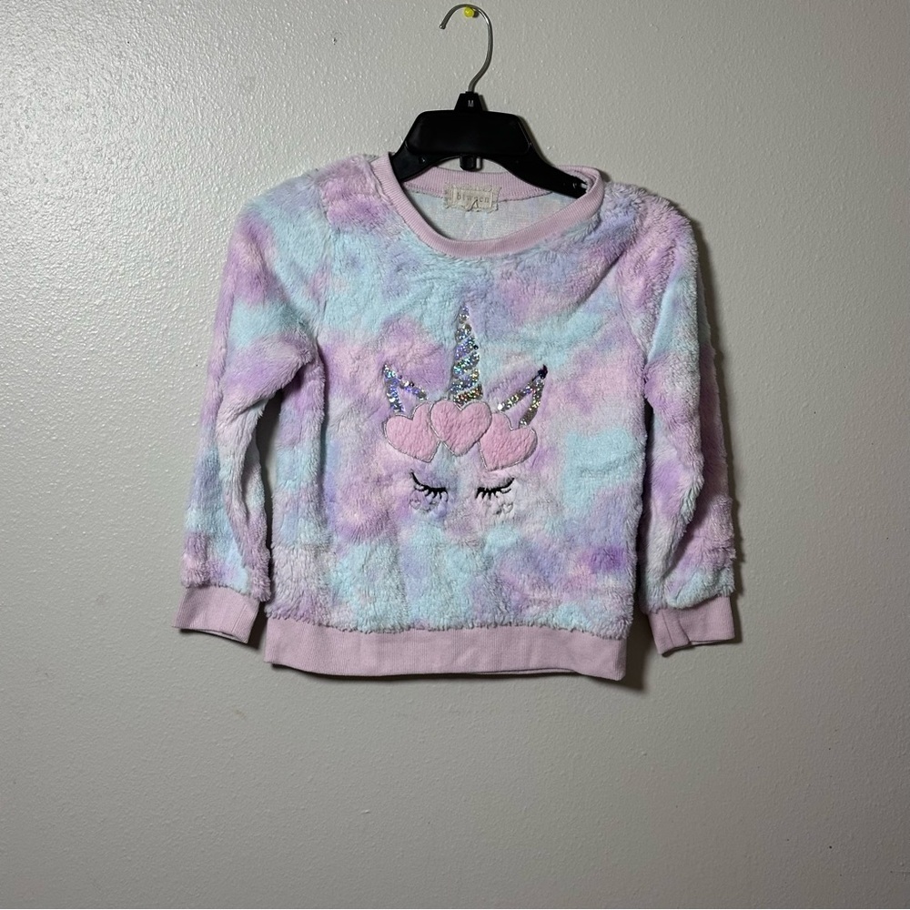 Btween Girls Kids Unicorn Multicolor‎ Faux Fur Pullover Sweater size 10.